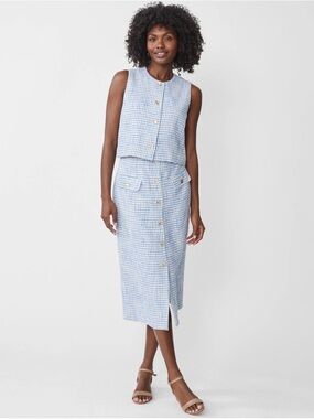 J. McLaughlin Women’s Vest Midi Skirt Set Size S 2 Blue Houndstooth Tweed